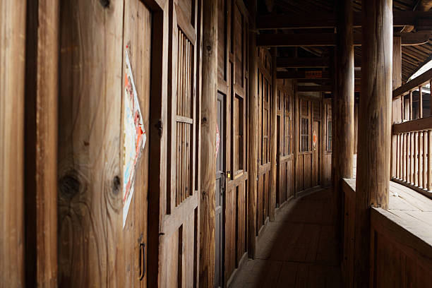 wood corridor stock photo
