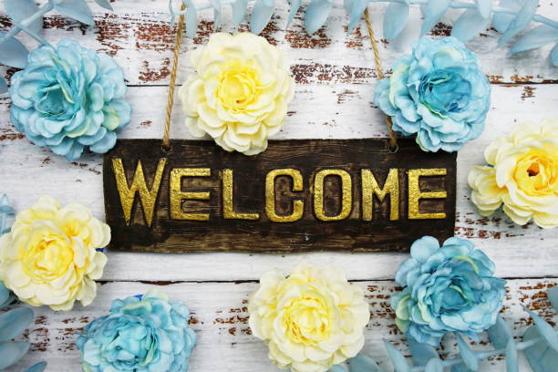 istock Welcome Sign with flowers frame decorate on wooden background 1772884657