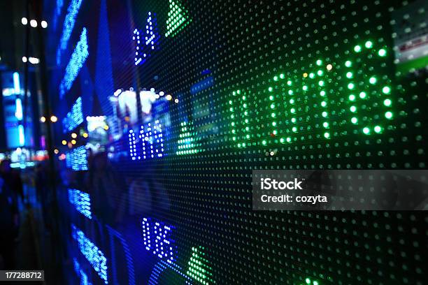 Ticker Board Displaying Finance Data In Neon Colors Stock Photo - Download Image Now