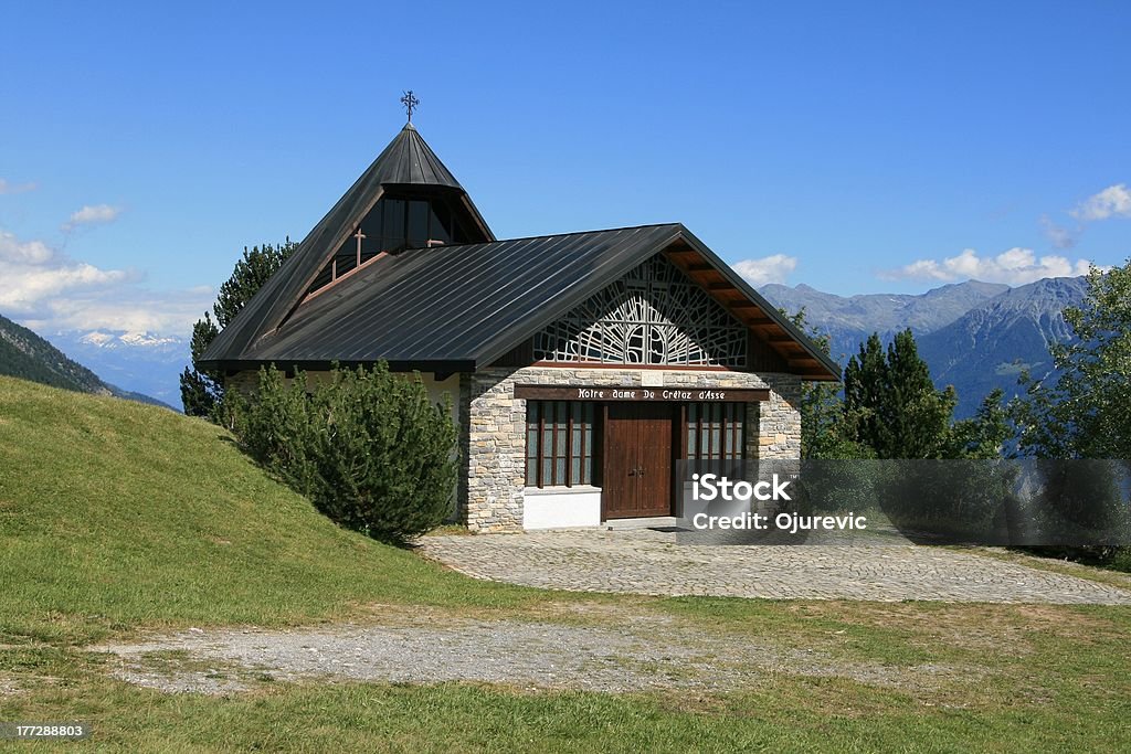 Chapel Notre Dame De Cretaz d'Asse, Crans-Montana area "Location: Crans-Montana area, canton of Valais, Switzerland" Chapel Stock Photo
