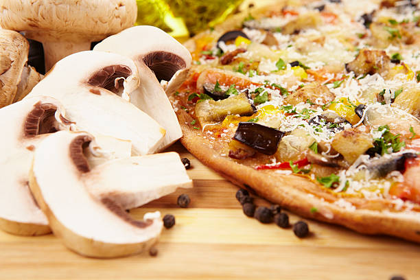 istock Pizza vegetarian with eggplant, olives, tomatoes 177289489