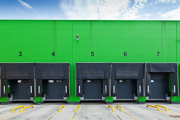 istock Front view of loading docks in the industrial warehouse 177289680