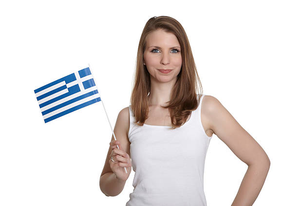 istock Attractive woman shows Greece flag 177290186