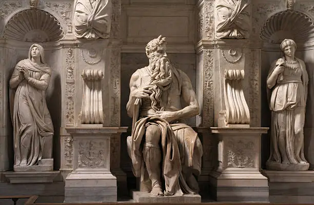 "Rome, Italy. One of the most famous sculptures in the world - Moses by Michelangelo, located in San Pietro in Vincoli basilica."