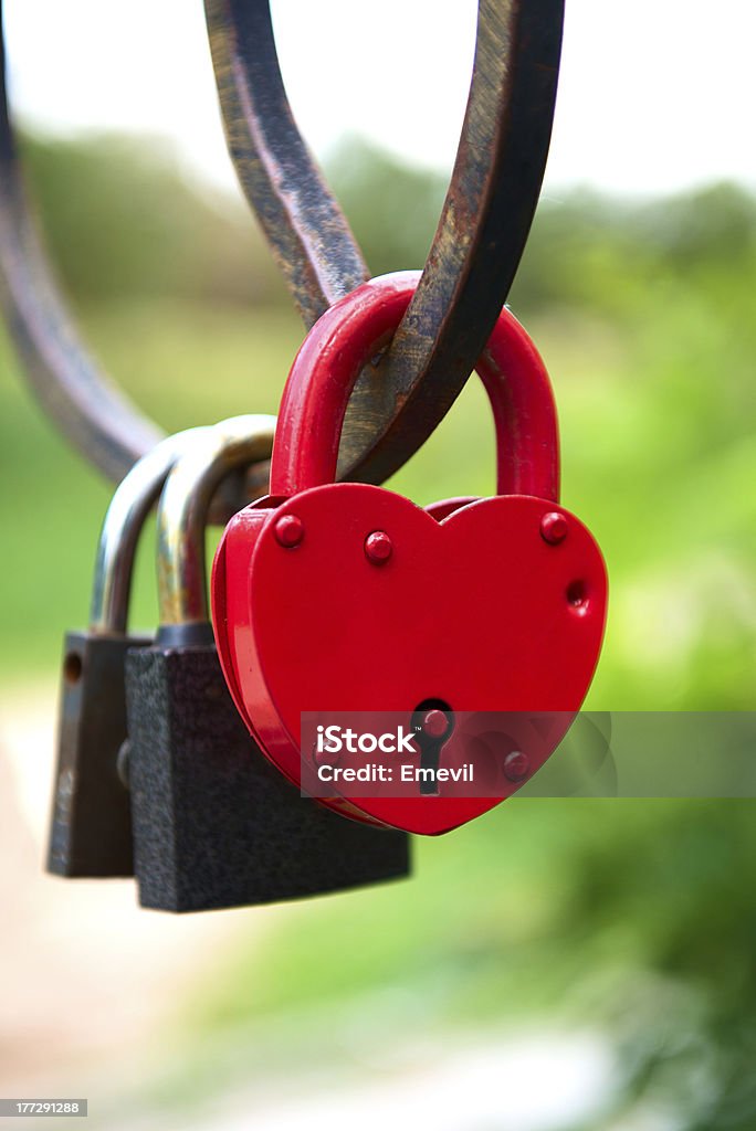 padlock as a heart on the bridge love forever - padlocks on the bridge Architecture Stock Photo