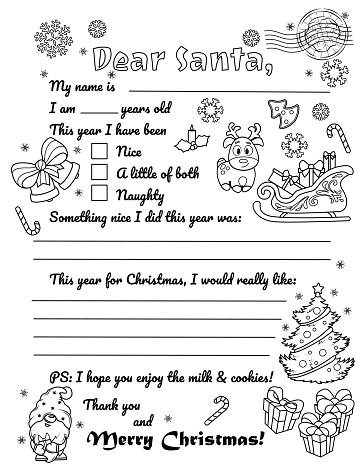 Christmas wish list. Template for children