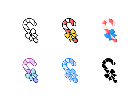 Candy cane icon. 6 Different styles. Editable stroke.