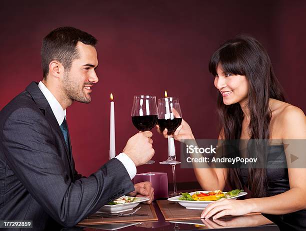 Couple At Romantic Dinner In Restaurant Stock Photo - Download Image Now - Adult, Adults Only, Alcohol - Drink