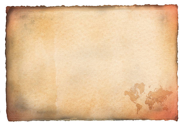 Antique parchment with world map stock photo