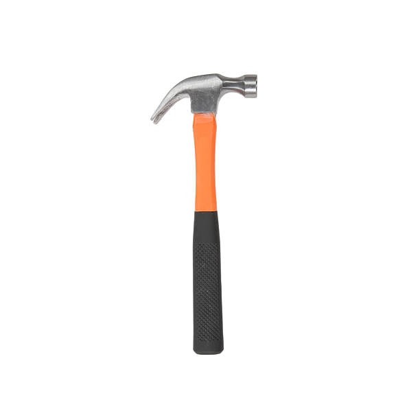 Orange hammer with black handle isolated on white background stock photo