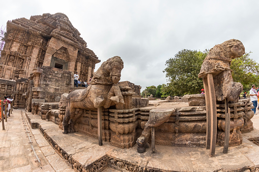 Odisha, India, 3 April 2022 Ancient Indian architecture Konark Sun Temple in Odisha, India. This historic temple was built in 13th century. This temple is an world heritage site.