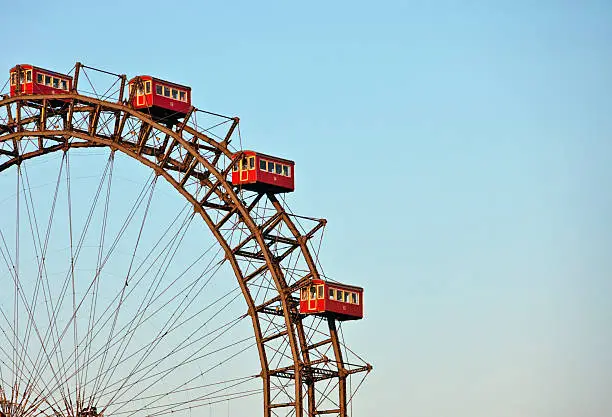 Famous and historic Ferris Wheel of vienna prater park at sunset