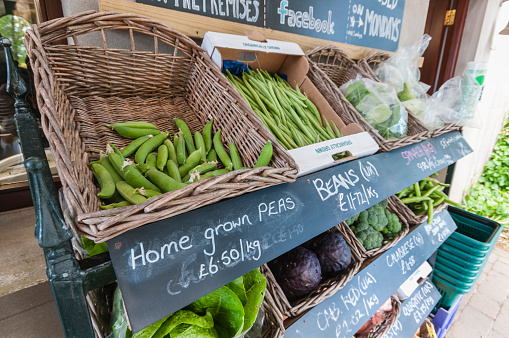 Organic fruit and vegetables on sale at a farm shop