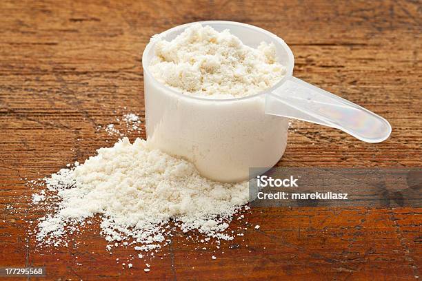 White Powder Of Whey Protein Stock Photo - Download Image Now - Serving Scoop, Protein Drink, Ground - Culinary