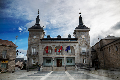 Town Hall of the Madrid mountain town of Alpedrete, built in granite and slate in a clear Herreriano style