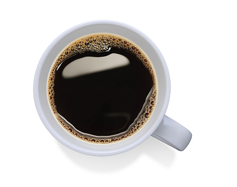 Top view of a cup of coffee, isolate on white