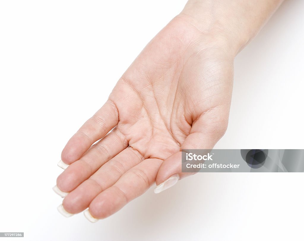Donna con il palmo della mano aperto - Foto stock royalty-free di Palmo