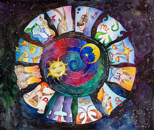 ilustraciones, imágenes clip art, dibujos animados e iconos de stock de horoscope - paintings sign astrology fortune telling