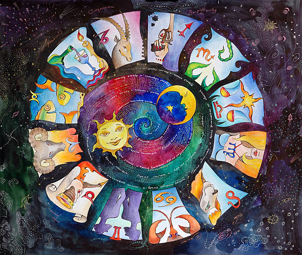 별자리 운세 - paintings sign astrology fortune telling stock illustrations