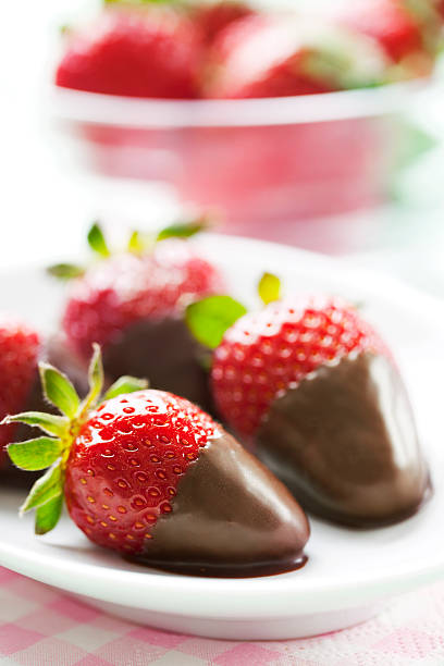 Strawberry with chocolate in a plate