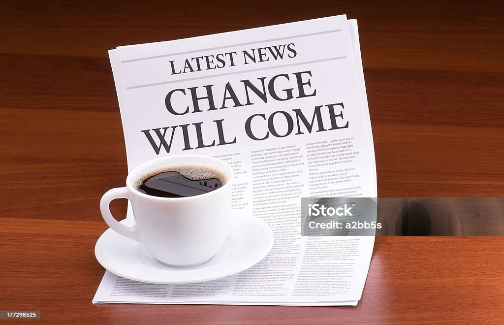 The newspaper CHANGE WILL COME The newspaper LATEST NEWS with the headline CHANGE WILL COME Article Stock Photo