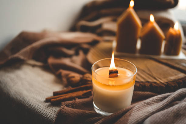 istock Burning candle in home interior, autumn aesthetics 1772985791