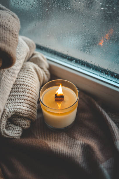 istock Burning candle in home interior, autumn aesthetics 1772985916