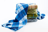 stacked checkered fleece blankets