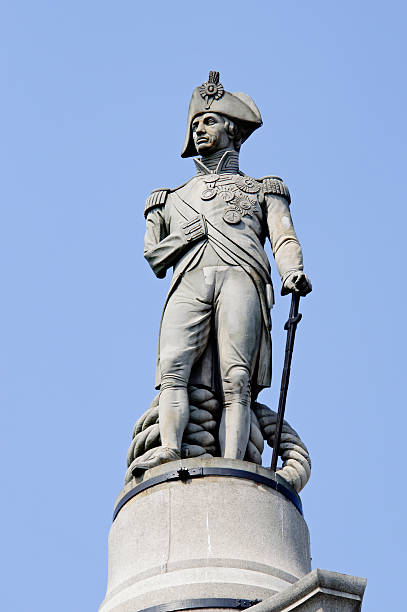 Admiral Nelson statue in London "Admiral Nelson statue on top of the Nelson's Column on Trafalgar Square in London, England, UK" admiral nelson stock pictures, royalty-free photos & images