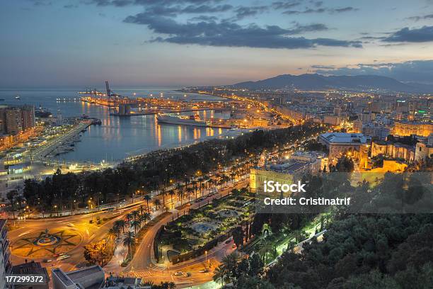 Malaga City Lights Aerial View Stock Photo - Download Image Now - Aerial View, Andalusia, City