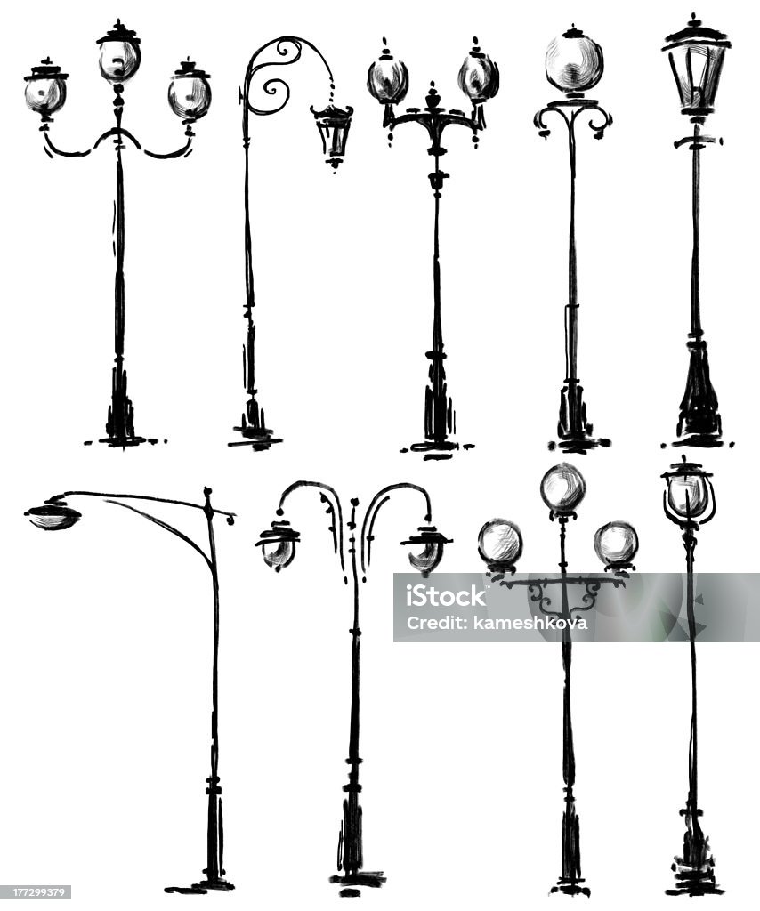 lamp posts drawing Collection of lamp post drawings Drawing - Art Product stock illustration