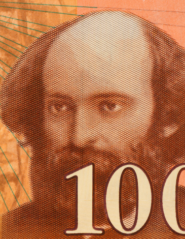 Paul Cezanne (1839AaAa1906) on 100 Francs 1997 Banknote from France. Influential French artist and Post-Impressionist painter. Less than 30% of the banknote is visible.