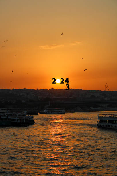 istock Transition from 2023 to new year 2024 concept with text on sun rising sky Creative Concept 1773008392