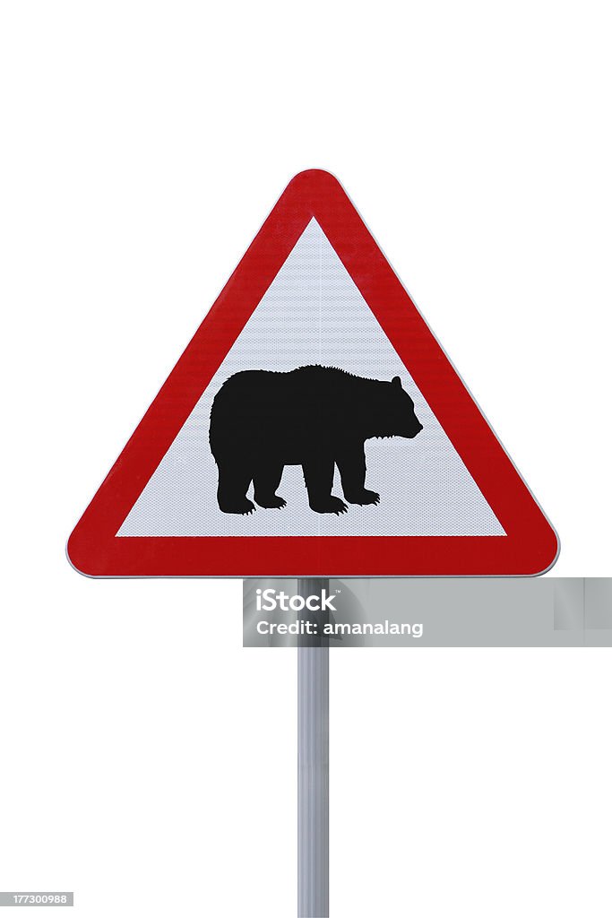 "Медведя" Осторожно Предупреждающий знак - Стоковые фото Знак пересечения дороги роялти-фри