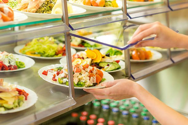 Buffet self service canteen display fresh salad stock photo