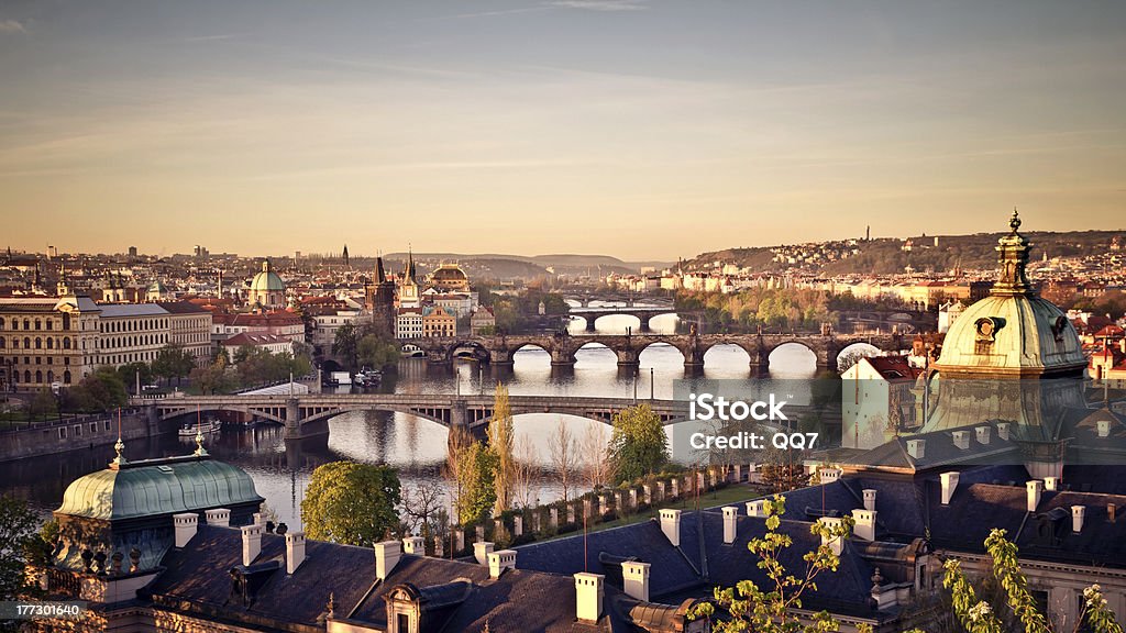 Prague at sunrise "The skyline of Prague at sunrise, Czech Republic" Architecture Stock Photo