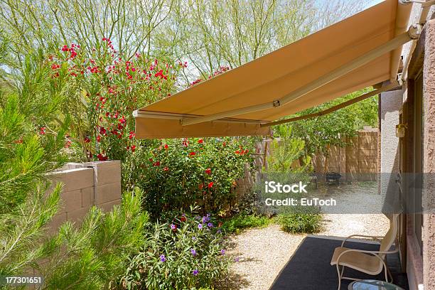 Awning Retracted Over Doorway Stock Photo - Download Image Now - Awning, Patio, Textile