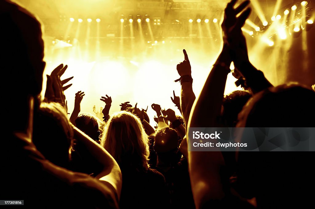 cheering concert crowd silhouettes of crowd at a rock concert Live Event Stock Photo