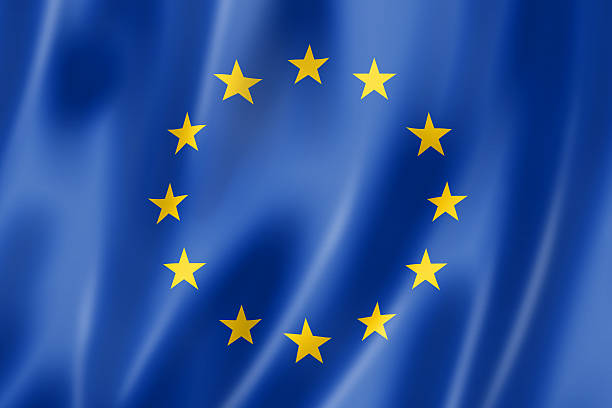 European Union flag with blue and yellow stars stock photo