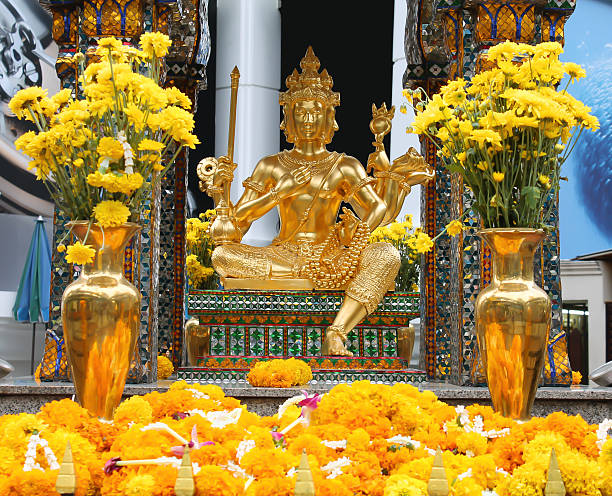 Thao Maha Brahma Erawan shrine in Bangkok, Thailand. stock photo