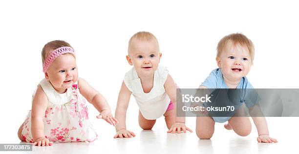Funny Babies Go Down On All Fours Competition Concept Stock Photo - Download Image Now