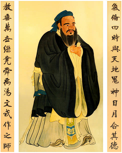CONFUCIUS portrait of  Confucius and Couplets calligraphy photos stock pictures, royalty-free photos & images