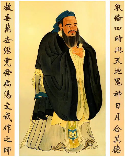 portrait of  Confucius and Couplets