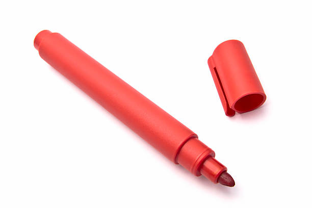 istock Red marker pen with cap off on white background 177306109