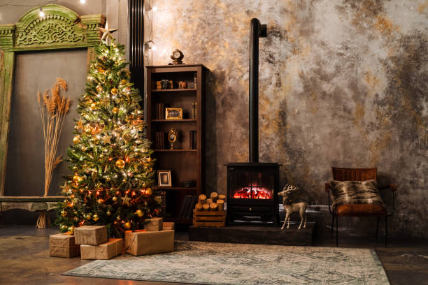 istock Open fireplace, fire, electric stove, red coals glow 1773062764