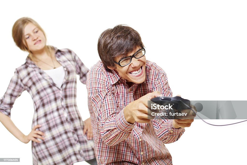 Videogioco teen e la sua ragazza arrabbiata - Foto stock royalty-free di Adolescente