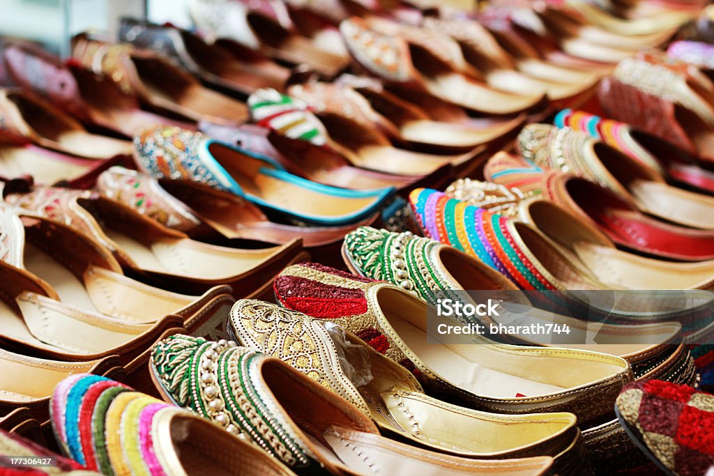 Indian Shoes Traditional Indian shoes sold on the flea market Dress Shoe Stock Photo
