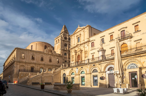 Noto - November 22, 2022::Church of Saint Francis of Assisi, and square in a picturesque town in Sicily, Italy