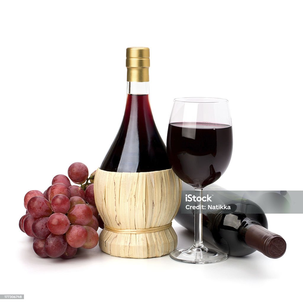 Total taça de vinho tinto, copo e as uvas garrafa - Foto de stock de Alimentação Saudável royalty-free