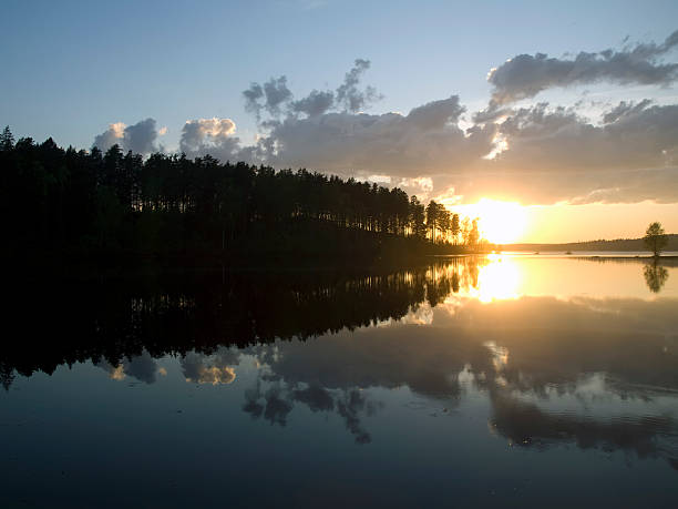istock Sunset on the calm forest lake 177306897